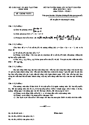 Đề thi tuyển sinh Lớp 10 THPT chuyên môn Toán vòng I - Năm học 2011-2012 - Sở giáo dục và đào tạo Ninh Bình