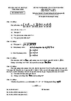 Đề thi tuyển sinh Lớp 10 THPT chuyên môn Toán vòng II - Năm học 2011-2012 - Sở giáo dục và đào tạo Ninh Bình