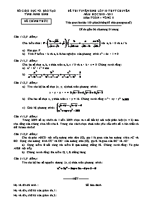 Đề thi tuyển sinh Lớp 10 THPT chuyên môn Toán vòng II - Năm học 2010-2011 - Sở giáo dục và đào tạo Ninh Bình