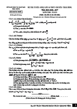 Đề thi tuyển sinh Lớp 10 THPT chuyên Thái Bình môn Toán - Năm học 2018 – 2019 - Sở giáo dục và đào tạo Thái Bình (Có đáp án)