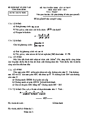 Đề thi tuyển sinh Lớp 10 THPT môn Toán - Năm học 2010-2011 - Sở giáo dục và đào tạo Ninh Bình (Có đáp án)