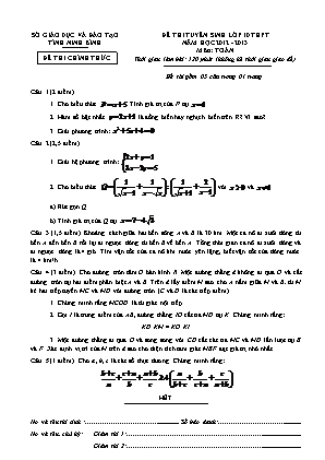 Đề thi tuyển sinh Lớp 10 THPT môn Toán - Năm học 2012-2013 - Sở giáo dục và đào tạo Ninh Bình