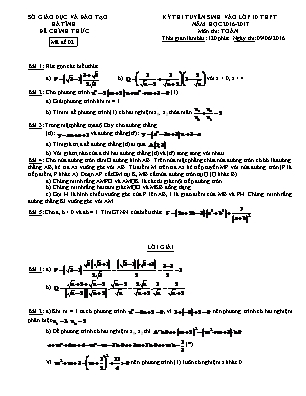 Đề thi tuyển sinh Lớp 10 THPT môn Toán - Năm học 2016-2017 - Sở giáo dục và đào tạo Hà Tĩnh (Có đáp án)