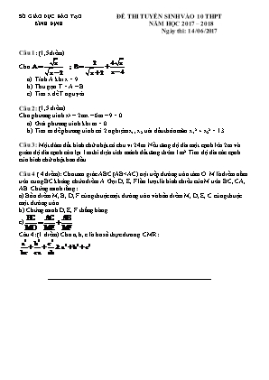 Đề thi tuyển sinh Lớp 10 THPT môn Toán - Năm học 2017-2018 - Sở giáo dục và đào tạo Bình Định (Có đáp án)