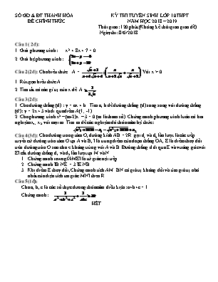 Đề thi tuyển sinh Lớp 10 THPT môn Toán - Năm học 2018-2019 - Phòng GD & ĐT Thanh Hóa (Có đáp án)