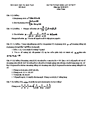 Đề thi tuyển sinh Lớp 10 THPT môn Toán - Năm học 2018-2019 - Sở giáo dục và đào tạo Hà Nam