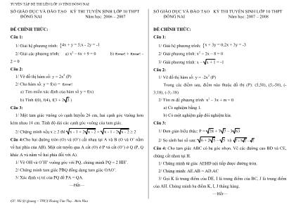 Đề thi tuyển sinh Lớp 10 THPT môn Toán tỉnh Đồng Nai qua các năm