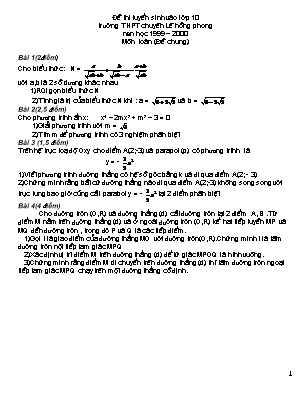 Đề thi tuyển sinh vào Lớp 10 môn Toán - Năm học 1999-2000 - Trường THPT chuyên Lê Hồng Phong