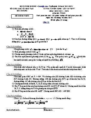 Đề thi tuyển sinh vào Lớp 10 môn Toán - Năm học 2011-2012 - Sở giáo dục và đào tạo Hải Dương (Có đáp án)