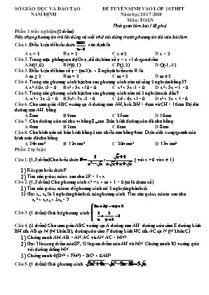 Đề thi tuyển sinh vào Lớp 10 môn Toán - Năm học 2017-2018 - Sở giáo dục và đào tạo Nam Định (Có đáp án)