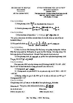 Đề thi tuyển sinh vào Lớp 10 môn Toán - Năm học 2018-2019 - Sở giáo dục và đào tạo Hải Dương (Có đáp án)