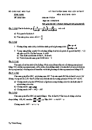 Đề thi tuyển sinh vào Lớp 10 môn Toán - Năm học 2018-2019 - Sở giáo dục và đào tạo Bình Định (Có đáp án)
