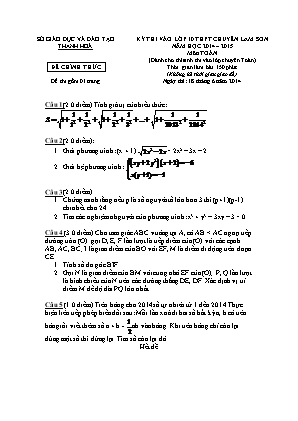 Đề thi tuyển sinh vào Lớp 10 THPT chuyên Lam Sơn môn Toán - Năm học 2014-2015 - Sở giáo dục và đào tạo Thanh Hóa