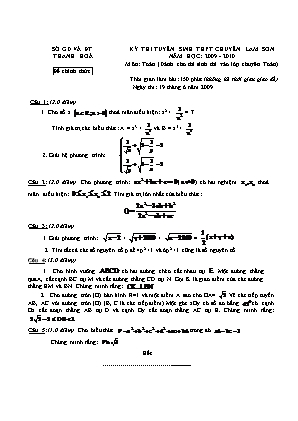 Đề thi tuyển sinh vào Lớp 10 THPT chuyên Lam Sơn môn Toán - Năm học 2009-2010 - Sở giáo dục và đào tạo Thanh Hóa (Có đáp án)