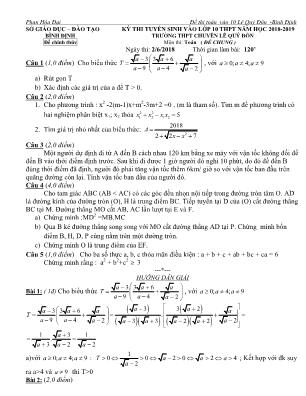 Đề thi tuyển sinh vào Lớp 10 THPT chuyên Lê Quý Đôn môn Toán - Năm học 2018-2019 - Sở giáo dục và đào tạo Bình Định (Có đáp án)