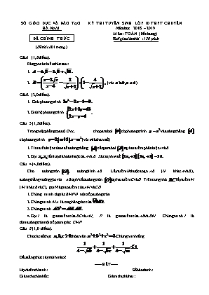 Đề thi tuyển sinh vào Lớp 10 THPT chuyên môn Toán (Chung) - Năm học 2018-2019 - Sở giáo dục và đào tạo Hà Nam (Có đáp án)