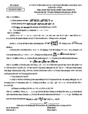 Đề thi tuyển sinh vào Lớp 10 THPT chuyên môn Toán - Năm học 2018-2019 (Có đáp án)
