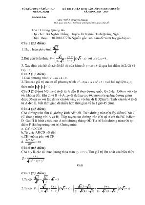 Đề thi tuyển sinh vào Lớp 10 THPT chuyên môn Toán - Năm học 2018-2019 - Sở giáo dục và đào tạo Quảng Ninh (Có đáp án)
