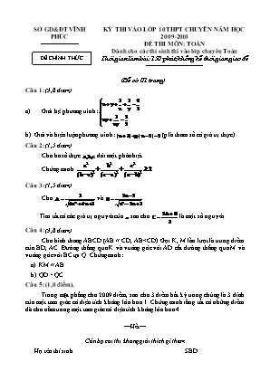 Đề thi tuyển sinh vào Lớp 10 THPT chuyên môn Toán - Năm học 2009-2010 - Sở giáo dục và đào tạo Vĩnh Phúc (Có đáp án)