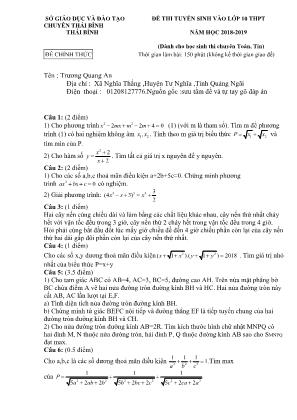 Đề thi tuyển sinh vào Lớp 10 THPT chuyên môn Toán - Năm học 2018-2019 - Sở giáo dục và đào tạo Thái Bình