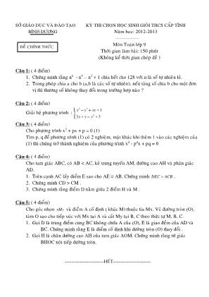Đề thi tuyển sinh vào Lớp 10 THPT chuyên môn Toán - Năm học 2012-2013 - Sở giáo dục và đào tạo Bình Dương (Có đáp án)