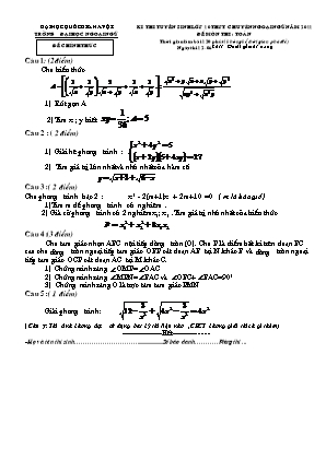 Đề thi tuyển sinh vào Lớp 10 THPT chuyên ngoại ngữ môn Toán - Năm học 2011-2012 - Đại học Ngoại ngữ