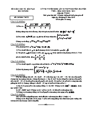 Đề thi tuyển sinh vào Lớp 10 THPT chuyên Nguyễn Trãi môn Toán - Năm học 2010-2011 - Sở giáo dục và đào tạo Hài Dương (Có đáp án)