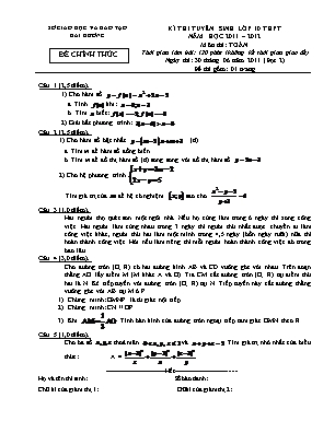 Đề thi tuyển sinh vào Lớp 10 THPT môn Toán (Đợt 2) - Năm học 2011-2012 - Sở giáo dục và đào tạo Hải Dương (Có đáp án)