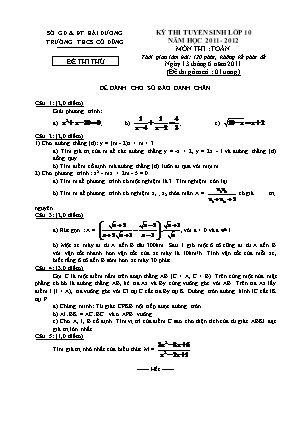Đề thi tuyển sinh vào Lớp 10 THPT môn Toán - Năm học 2011-2012 - Trường THCS Cổ Dũng (Có đáp án)