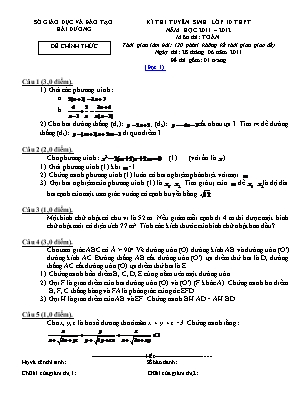 Đề thi tuyển sinh vào Lớp 10 THPT môn Toán - Năm học 2011-2012 - Sở giáo dục và đào tạo Hải Dương (Có đáp án)