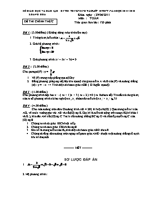 Đề thi tuyển sinh vào Lớp 10 THPT môn Toán - Năm học 2011-2012 - Sở giáo dục và đào tạo Thanh Hóa (Có đáp án)