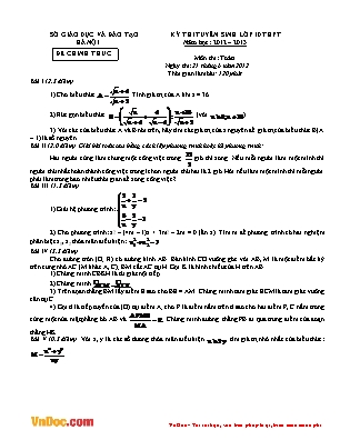 Đề thi tuyển sinh vào Lớp 10 THPT môn Toán - Năm học 2012-2013 - Sở giáo dục và đào tạo Hà Nội (Có đáp án)