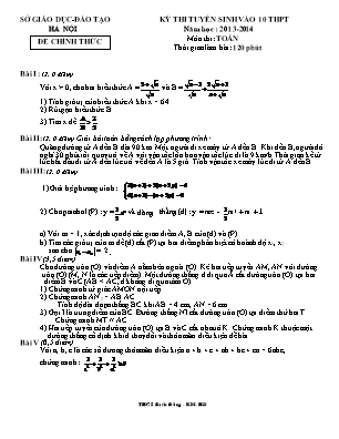Đề thi tuyển sinh vào Lớp 10 THPT môn Toán - Năm học 2013-2014 - Sở giáo dục và đào tạo Hà Nội