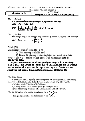 Đề thi tuyển sinh vào Lớp 10 THPT môn Toán - Năm học 2013-2014 (Có đáp án)