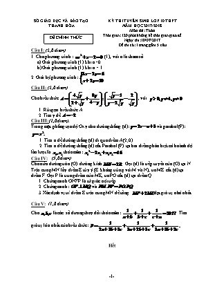 Đề thi tuyển sinh vào Lớp 10 THPT môn Toán - Năm học 2017-2018 - Sở giáo dục và đào tạo Thanh Hóa (Có đáp án)