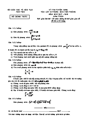 Đề thi tuyển sinh vào Lớp 10 THPT môn Toán - Năm học 2017-2018 - Sở giáo dục và đào tạo Phú Thọ (Có đáp án)