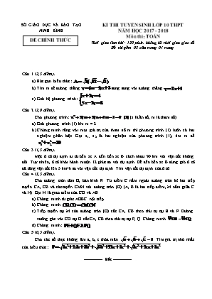 Đề thi tuyển sinh vào Lớp 10 THPT môn Toán - Năm học 2017-2018 - Sở giáo dục và đào tạo Ninh Bình (Có đáp án)