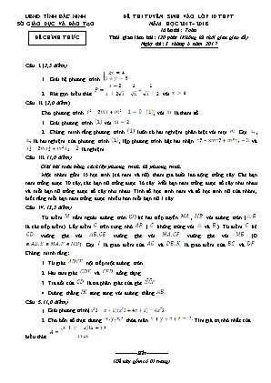 Đề thi tuyển sinh vào Lớp 10 THPT môn Toán - Năm học 2017-2018 - Sở giáo dục và đào tạo Bắc Ninh (Có đáp án)