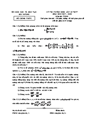 Đề thi tuyển sinh vào Lớp 10 THPT môn Toán - Năm học 2017-2018 - Sở giáo dục và đào tạo Hải Dương (Có đáp án)