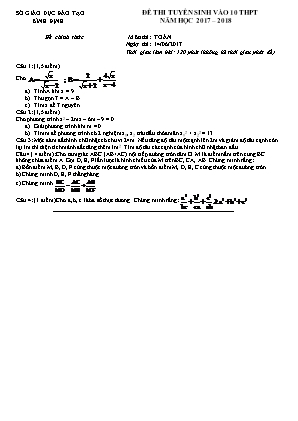 Đề thi tuyển sinh vào Lớp 10 THPT môn Toán - Năm học 2017-2018 - Sở giáo dục và đào tạo Bình Định (Có đáp án)