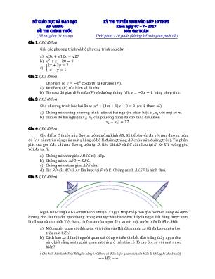 Đề thi tuyển sinh vào Lớp 10 THPT môn Toán - Năm học 2017-2018 - Sở giáo dục và đào tạo An Giang (Có đáp án)