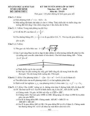 Đề thi tuyển sinh vào Lớp 10 THPT môn Toán - Năm học 2017-2018 - Sở giáo dục và đào tạo thành phố Hồ Chí Minh (Có đáp án)