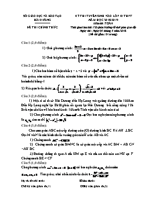 Đề thi tuyển sinh vào Lớp 10 THPT môn Toán - Năm học 2018-2019 - Sở giáo dục và đào tạo Hải Dương (Có đáp án)