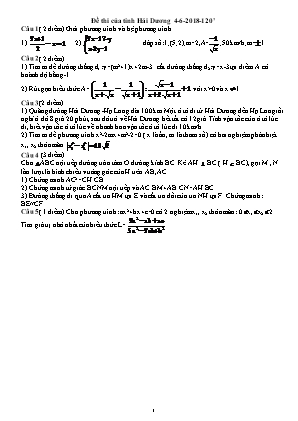 Đề thi tuyển sinh vào Lớp 10 THPT môn Toán - Năm học 2018-2019 - Sở giáo dục và đào tạo Hải Dương