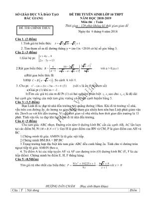 Đề thi tuyển sinh vào Lớp 10 THPT môn Toán - Năm học 2018-2019 - Sở giáo dục và đào tạo Bắc Giang (Có đáp án)