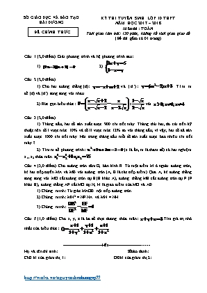 Đề thi tuyển sinh vào Lớp 10 trung học phổ thông môn Toán - Năm học 2017-2018 - Sở giáo dục và đào tạo Hải Dương (Có đáp án)