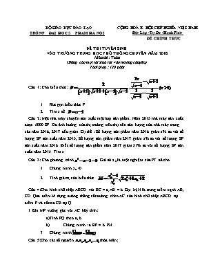 Đề thi tuyển sinh vào trường trung học phổ thông chuyên năm 2018 môn Toán - Đại học Sư Phạm Hà Nội