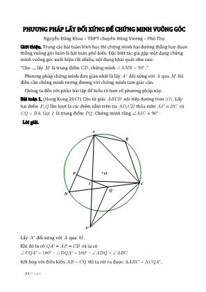 Phương pháp lấy đối xứng để chứng minh vuông góc - Nguyễn Đăng Khoa
