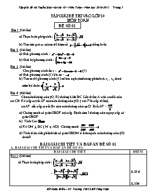 Tập giải đề thi vào Lớp 10 môn Toán - Năm học 2010-2011