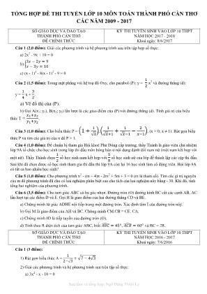 Tổng hợp đề thi tuyển Lớp 10 môn Toán thành phố Cần Thơ các năm 2009 - 2017